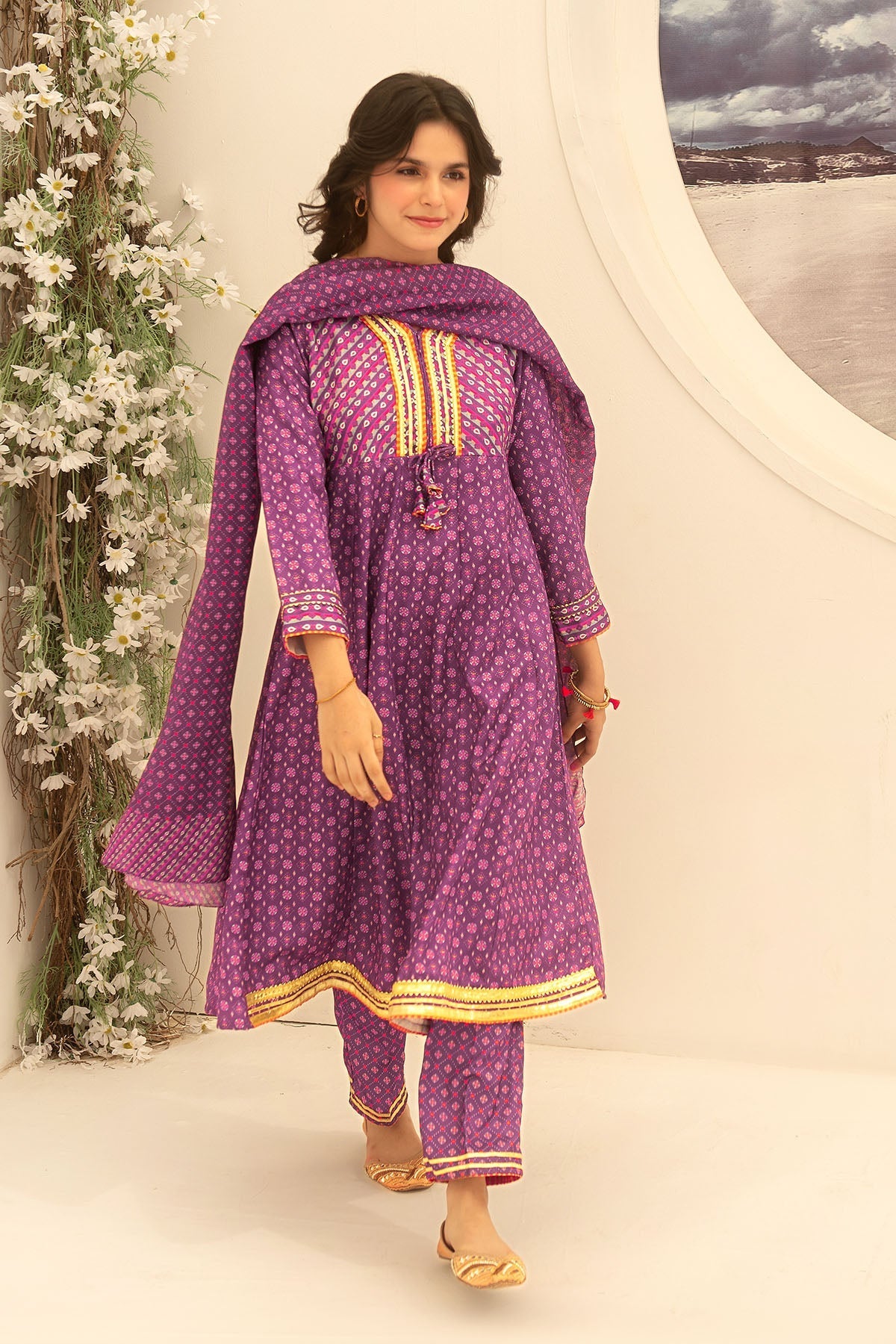 Ochre Clothing Herringbone Digital Printed 3 Pc Suit-COR-123