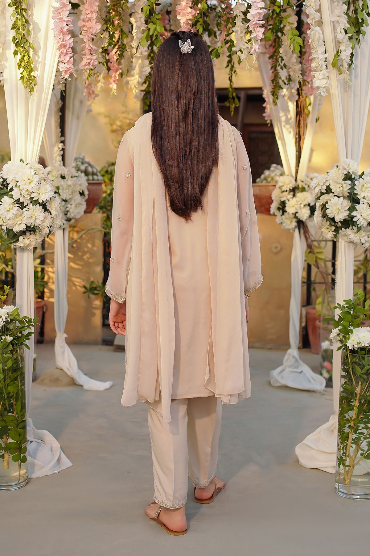 Ochre Clothing Girls Full Suits Chiffon Embroidered 3 Pc Suit