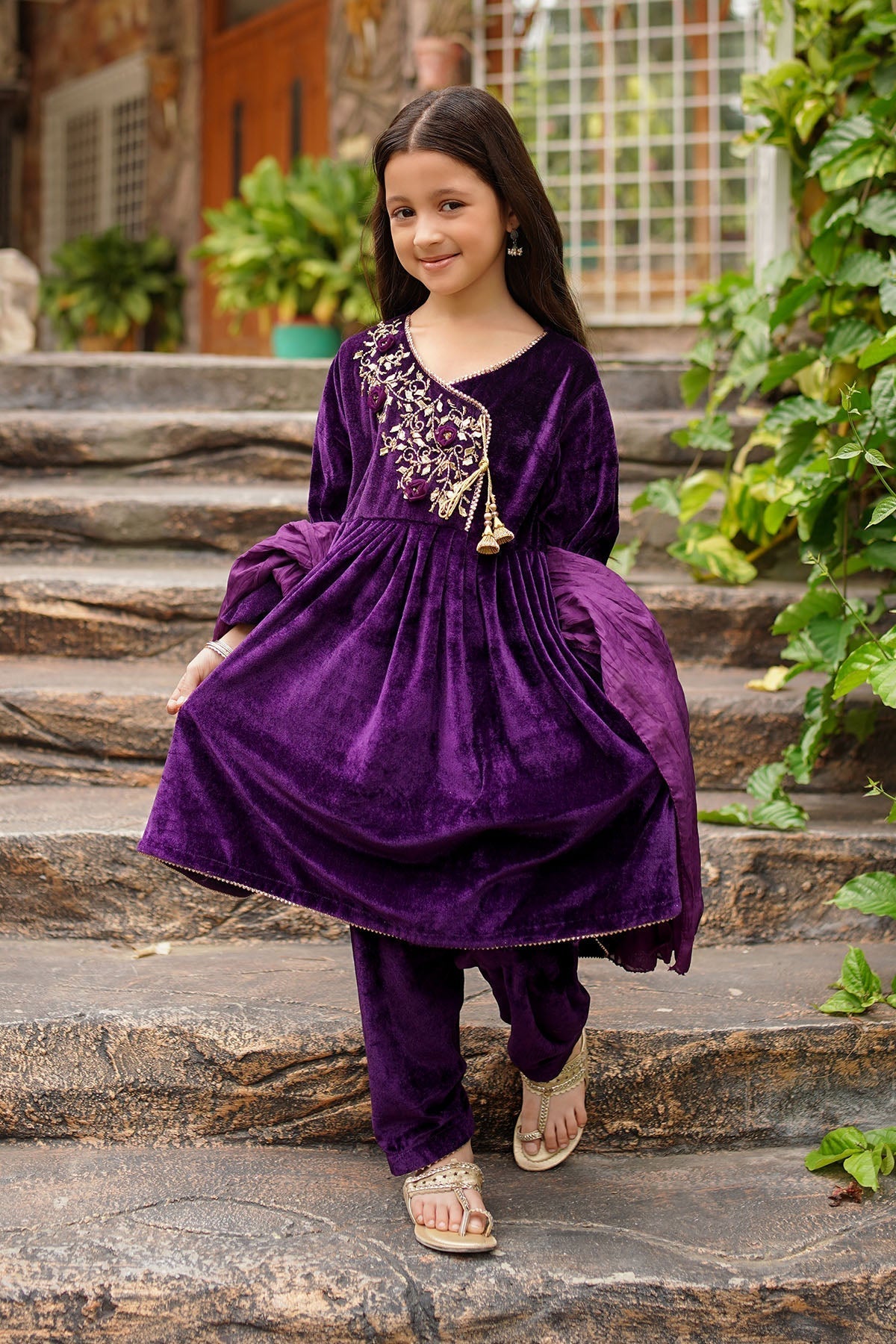 Ochre Clothing Velvet Hand Adda Work 3 Pc Suit Collection'2025-OVF-37