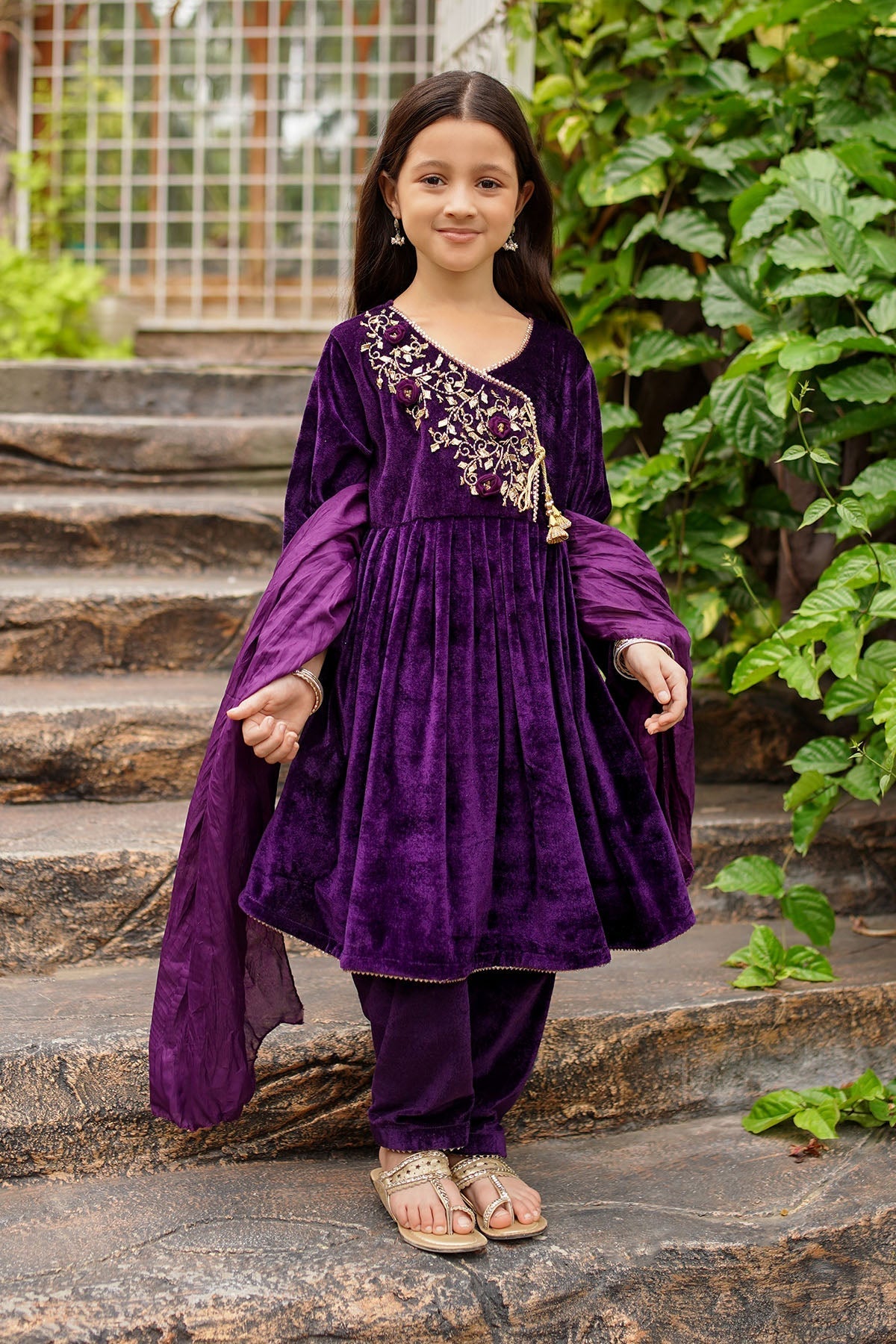 Ochre Clothing Velvet Hand Adda Work 3 Pc Suit Collection'2025-OVF-37