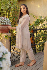 Ochre Clothing Girls Full Suits Chiffon Embroidered 3 Pc Suit