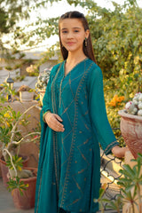 Ochre Clothing Girls Full Suits Chiffon Embroidered 3 Pc Suit