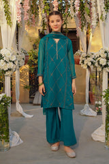 Ochre Clothing Girls Full Suits Chiffon Embroidered 3 Pc Suit