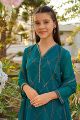 Ochre Clothing Girls Full Suits Chiffon Embroidered 3 Pc Suit