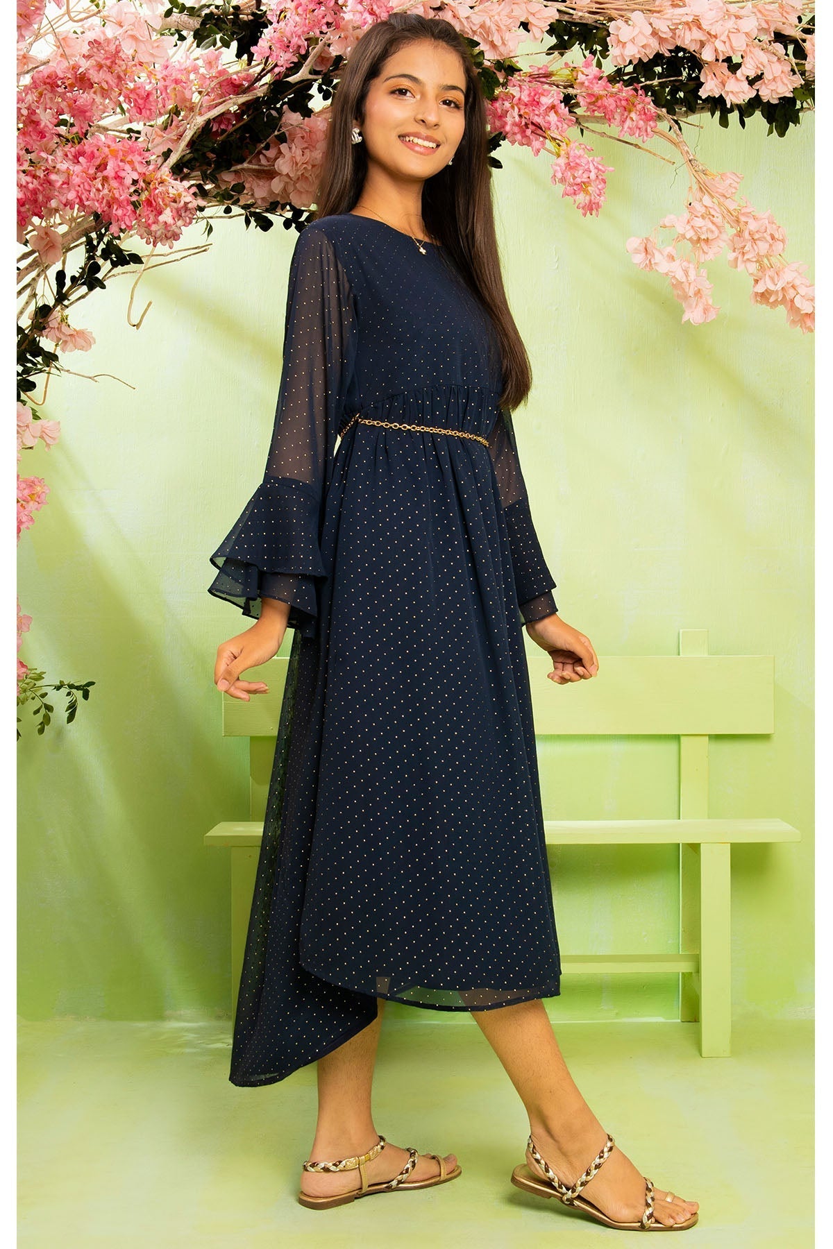 Ochre Clothing Western Tops Printed Georgette Full Length Dress