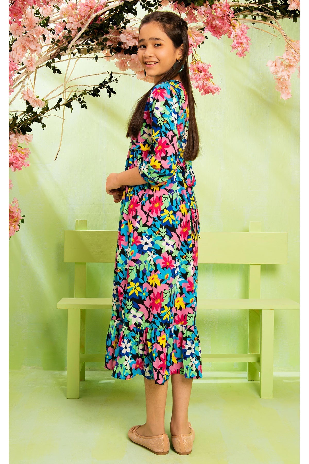 Ochre Clothing Western Tops Printed Georgette Full Length Dress