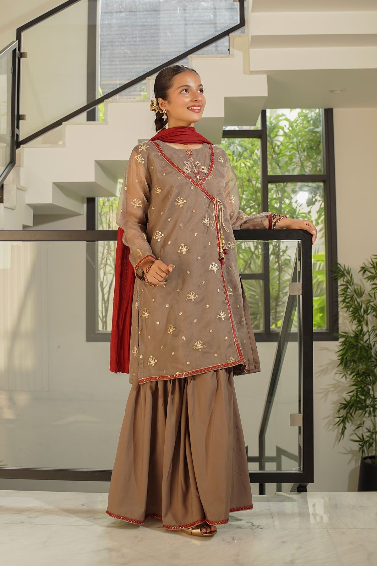 Ochre Clothing Organza Embroidered 3 Pc Suit Collection'2025-SHD-13