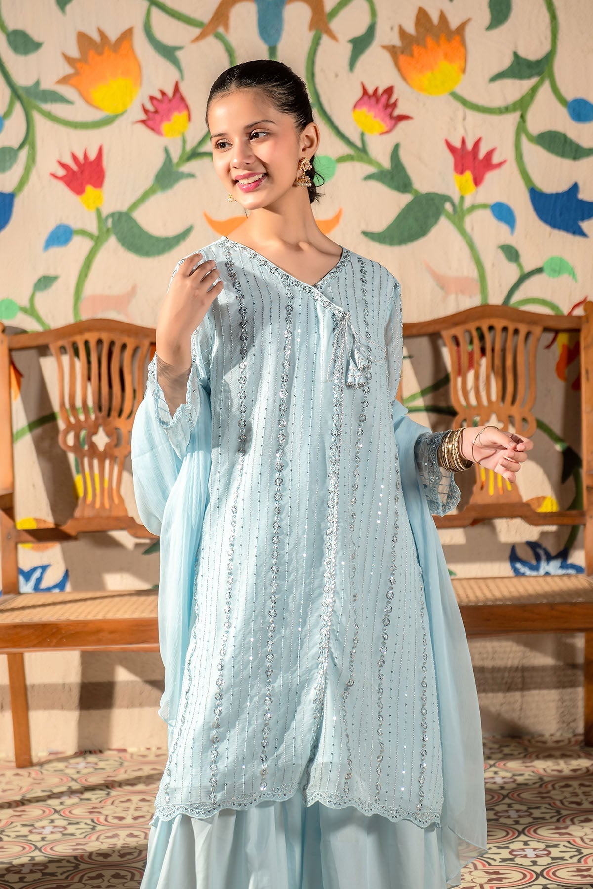 Chiffon Embroidered 3 Pc Suit - Wear Ochre