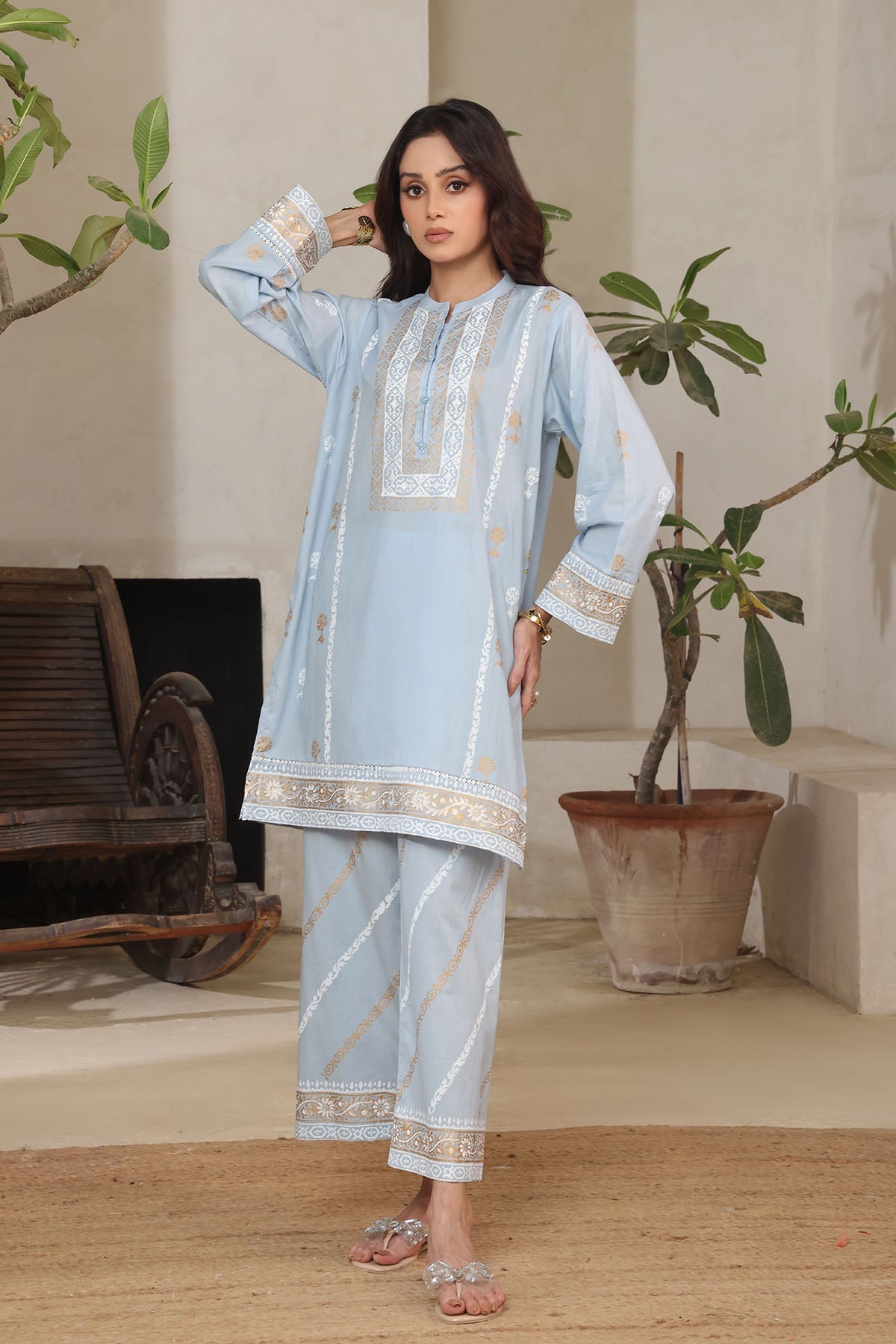 Ochre Clothing Rod Silk Block Printed Women's 2 Pc Suit