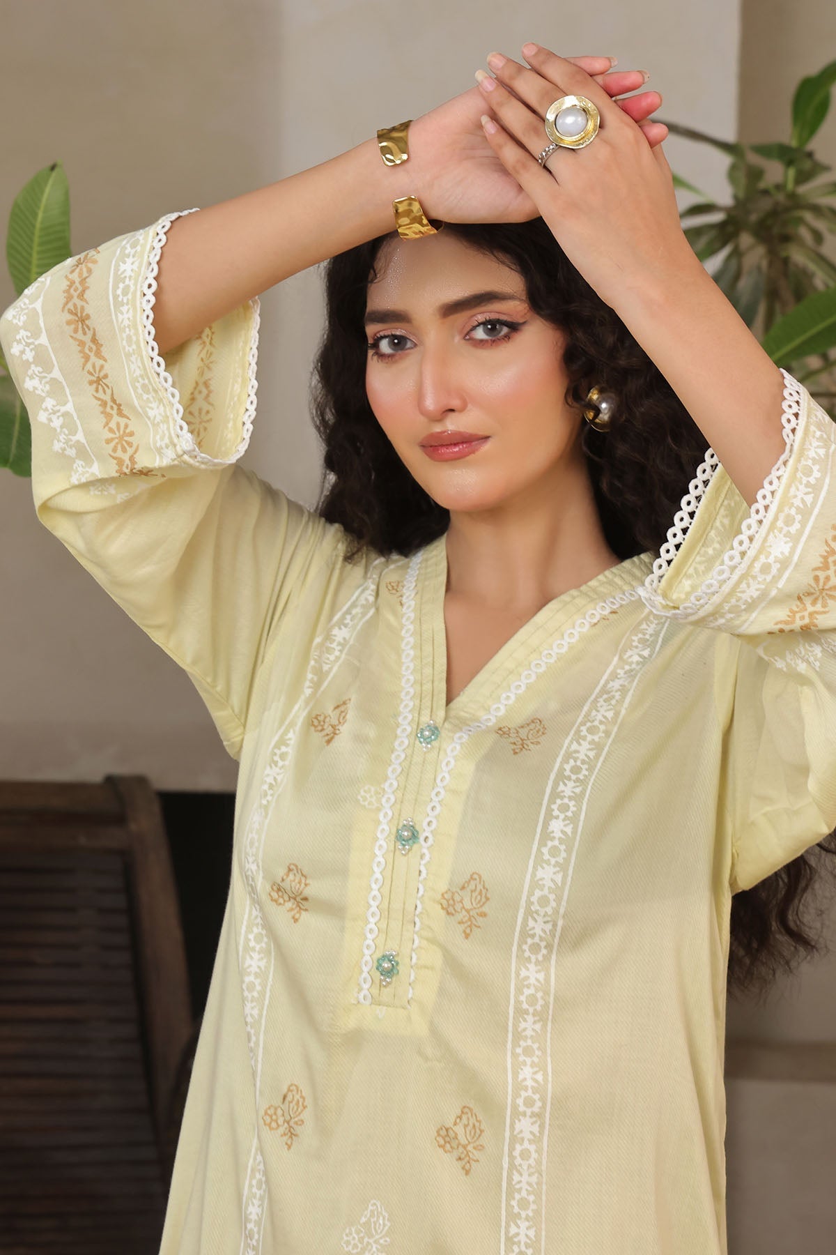 Ochre Clothing Rod Silk Block Printed Women's 2 Pc Suit