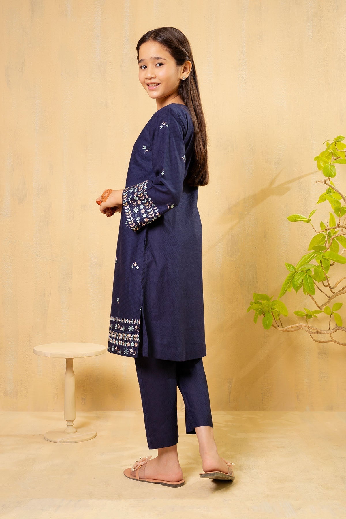 Ochre Clothing Girls Co-ords Cotton Embroidered 2 Pc Suit