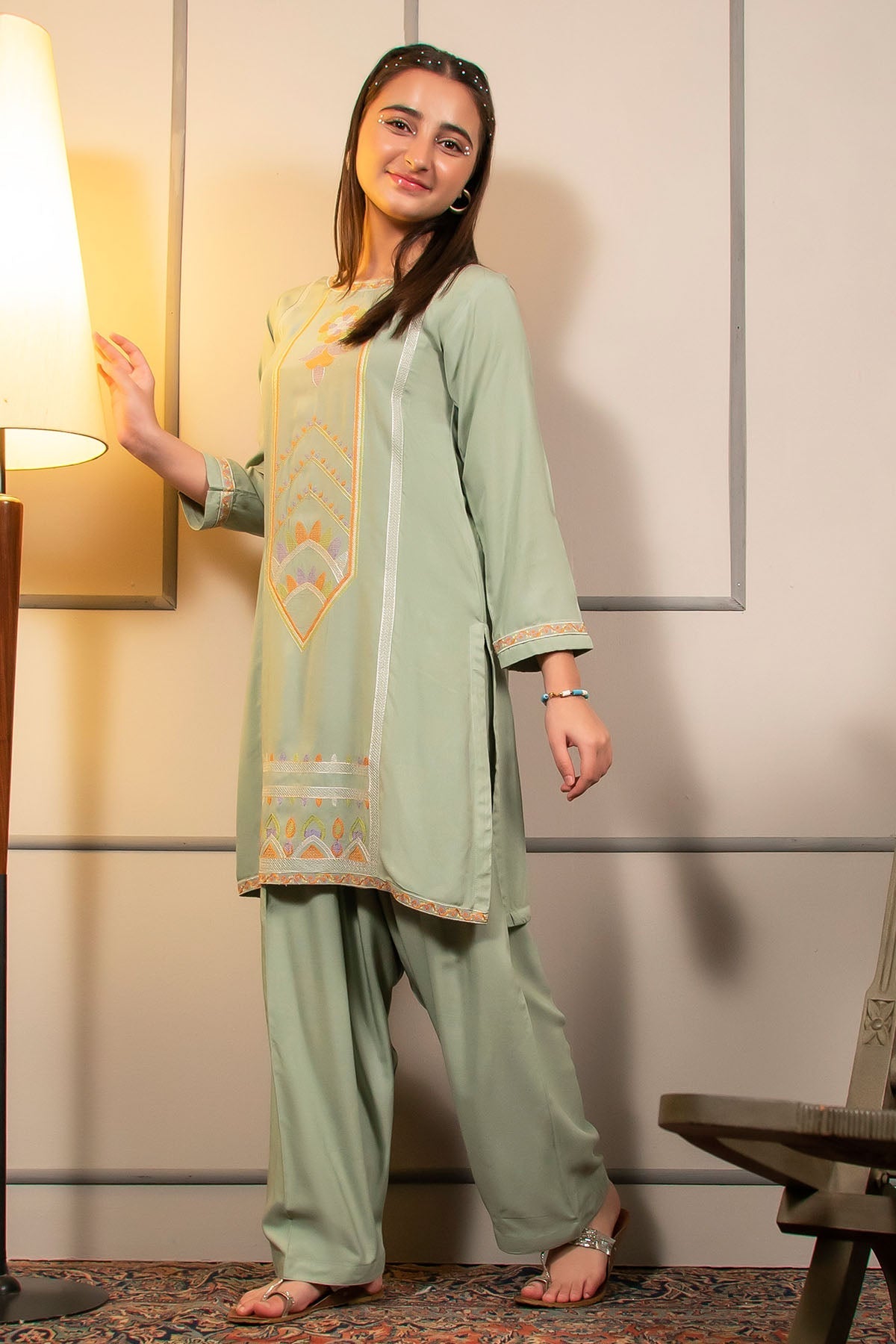 Ochre Clothing Cotton Embroidered 2 Pc Suit