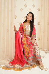 Swiss Lawn Digital Printed 3 Pc Suit - Wear Ochre