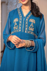 Ochre Clothing Girls Full Suits Chiffon Hand Adda Work 3 Pc Suit