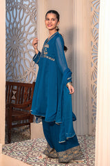 Ochre Clothing Girls Full Suits Chiffon Hand Adda Work 3 Pc Suit