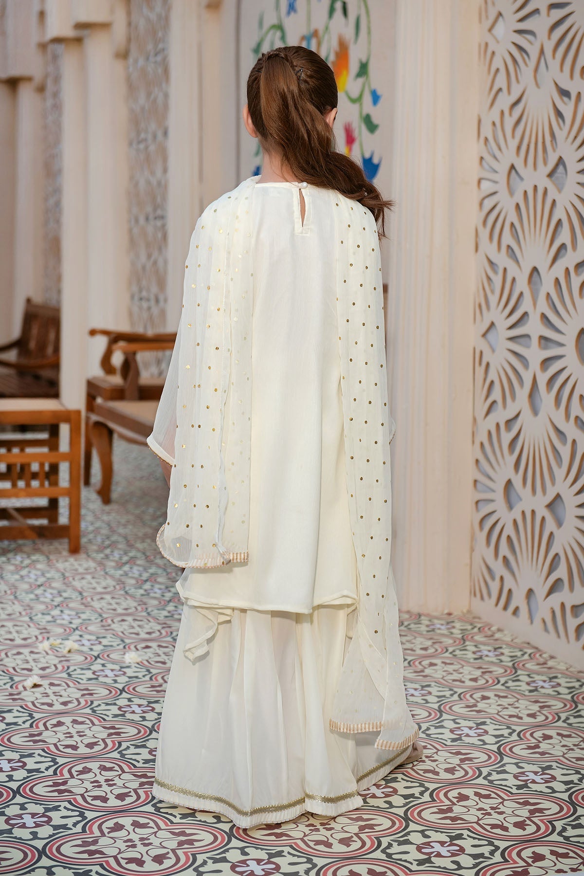 Chiffon Hand Adda Work 3 Pc Suit - Wear Ochre
