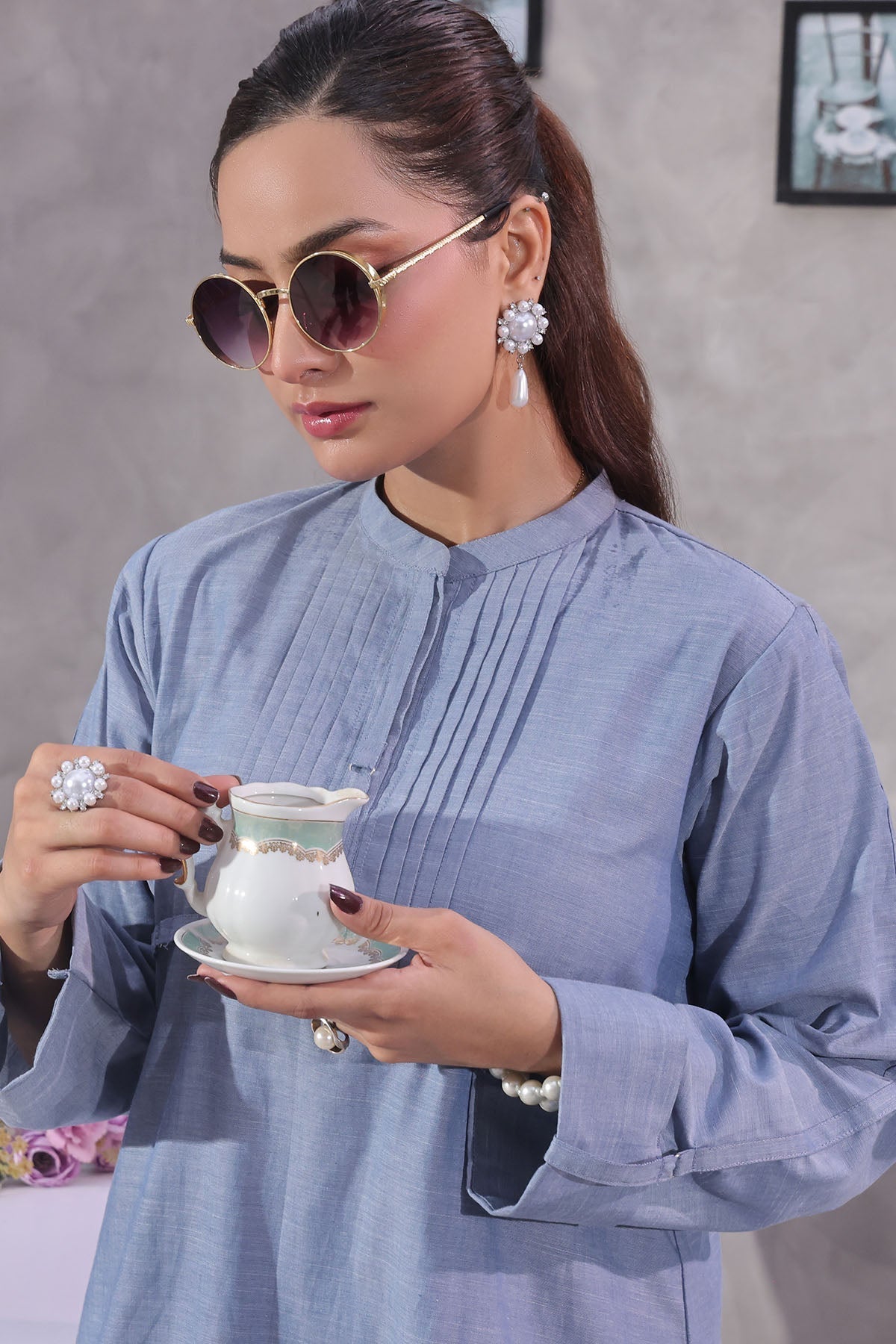 Ochre Clothing Chambray Cotton Women's 2 Pc Suit