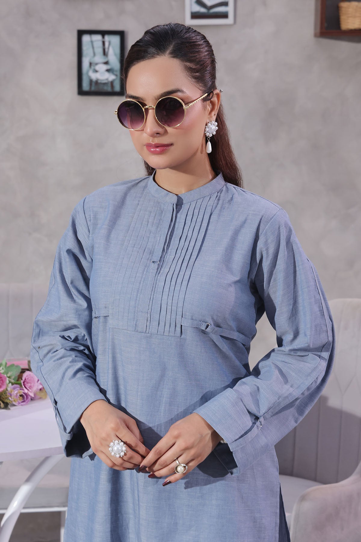 Ochre Clothing Chambray Cotton Women's 2 Pc Suit