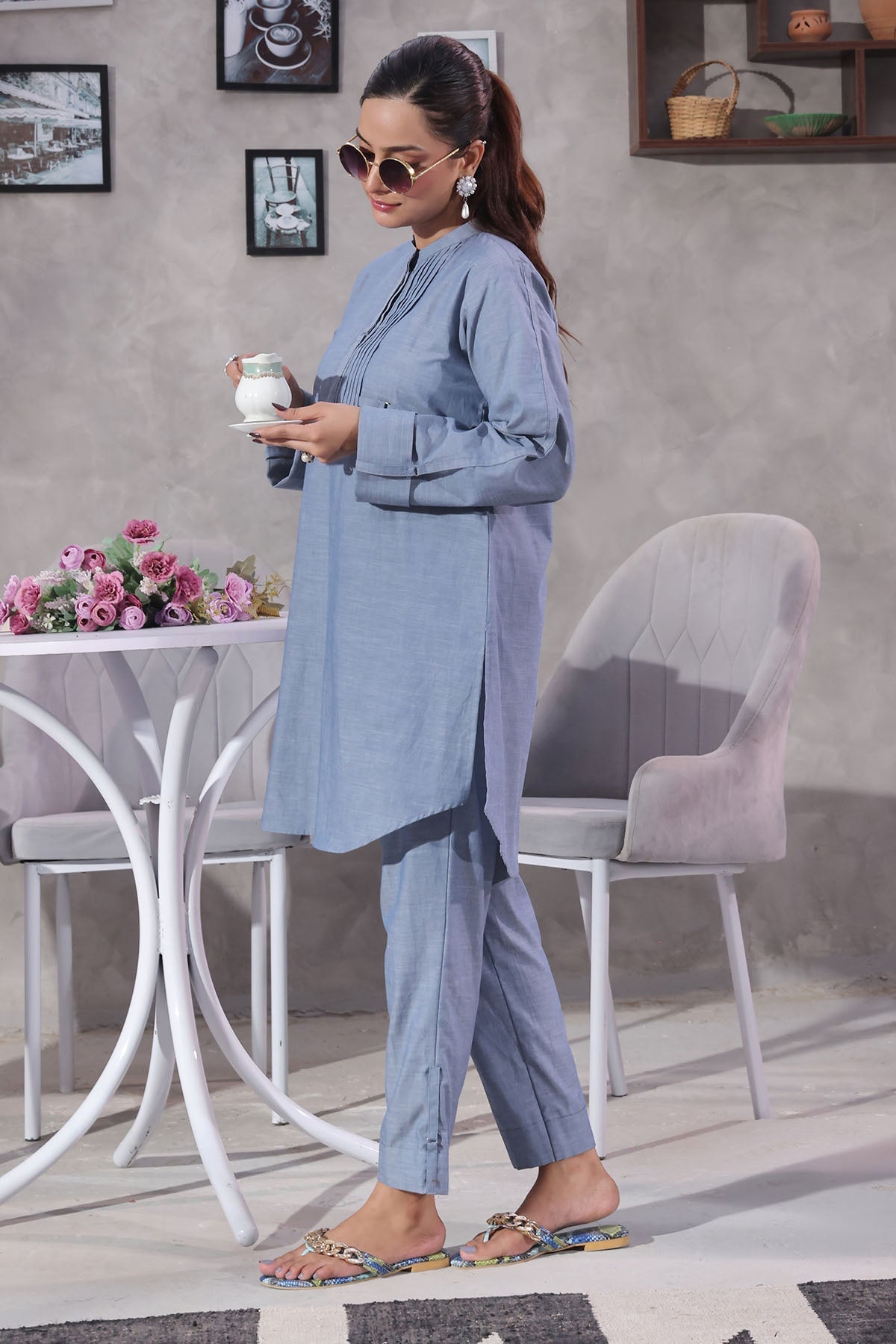Ochre Clothing Chambray Cotton Women's 2 Pc Suit