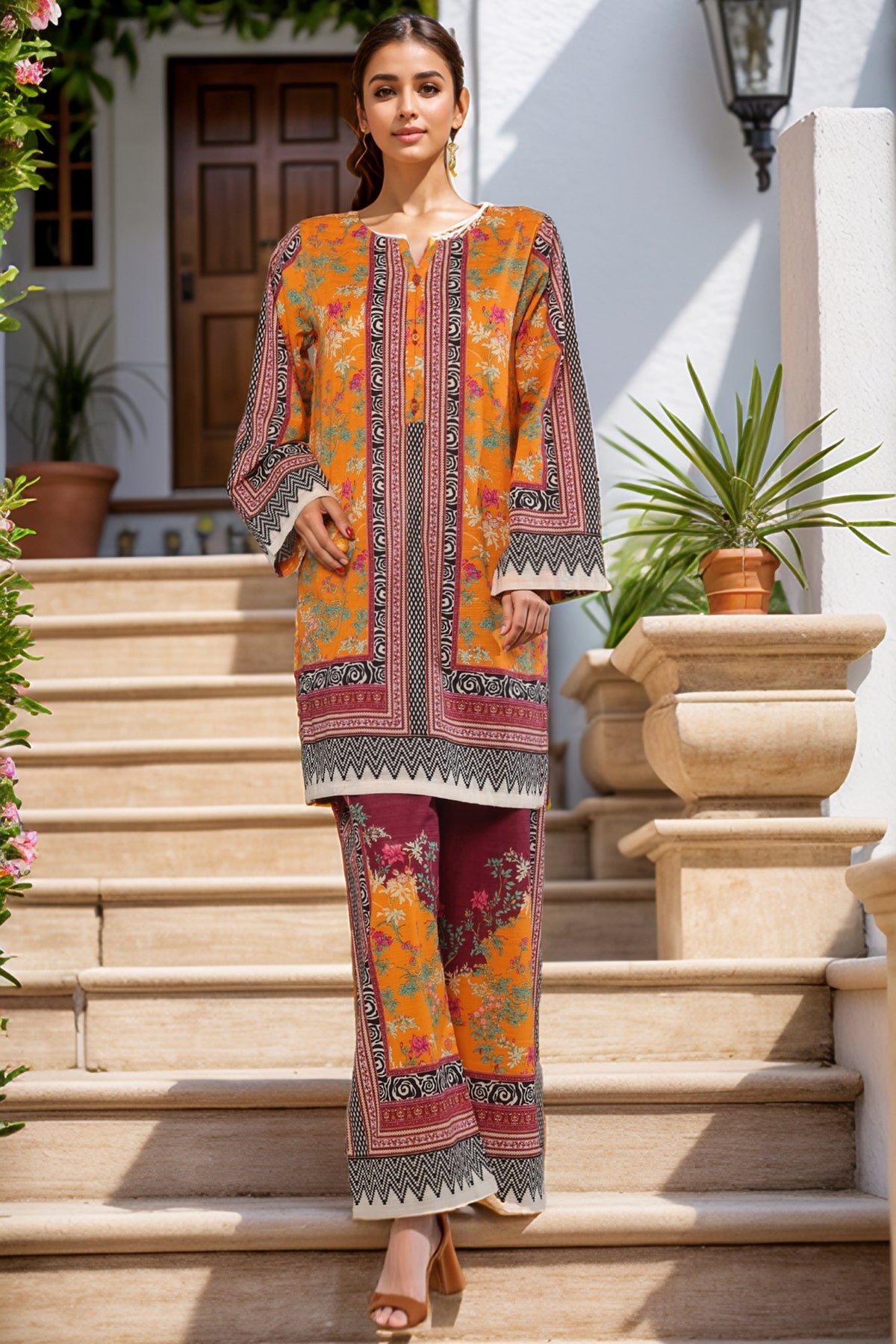 Sada Bahar Stitched Co-Ords Digital Printed Cotton Collection'2025-PS-284-Orange