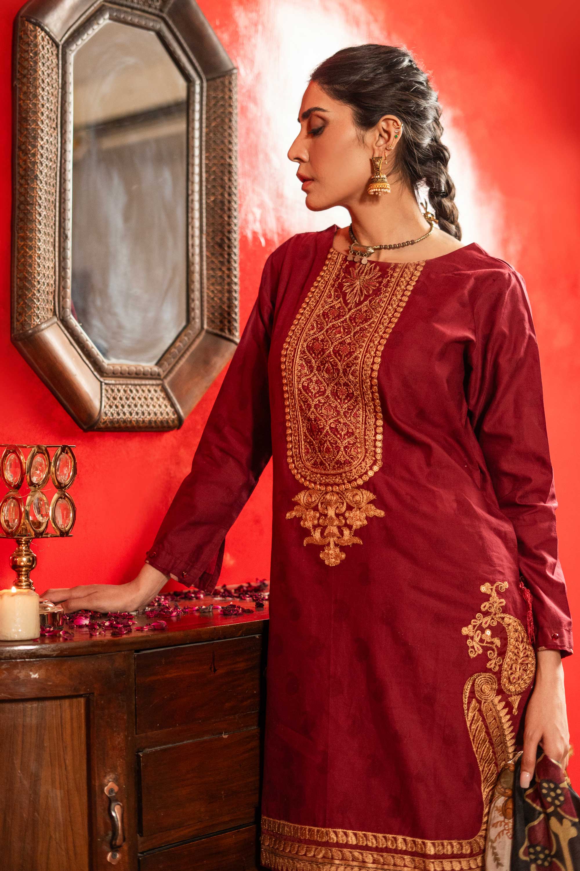 Aayra Stitched Summer Collection'2025-AY609 - Emb Maroon 3Pc
