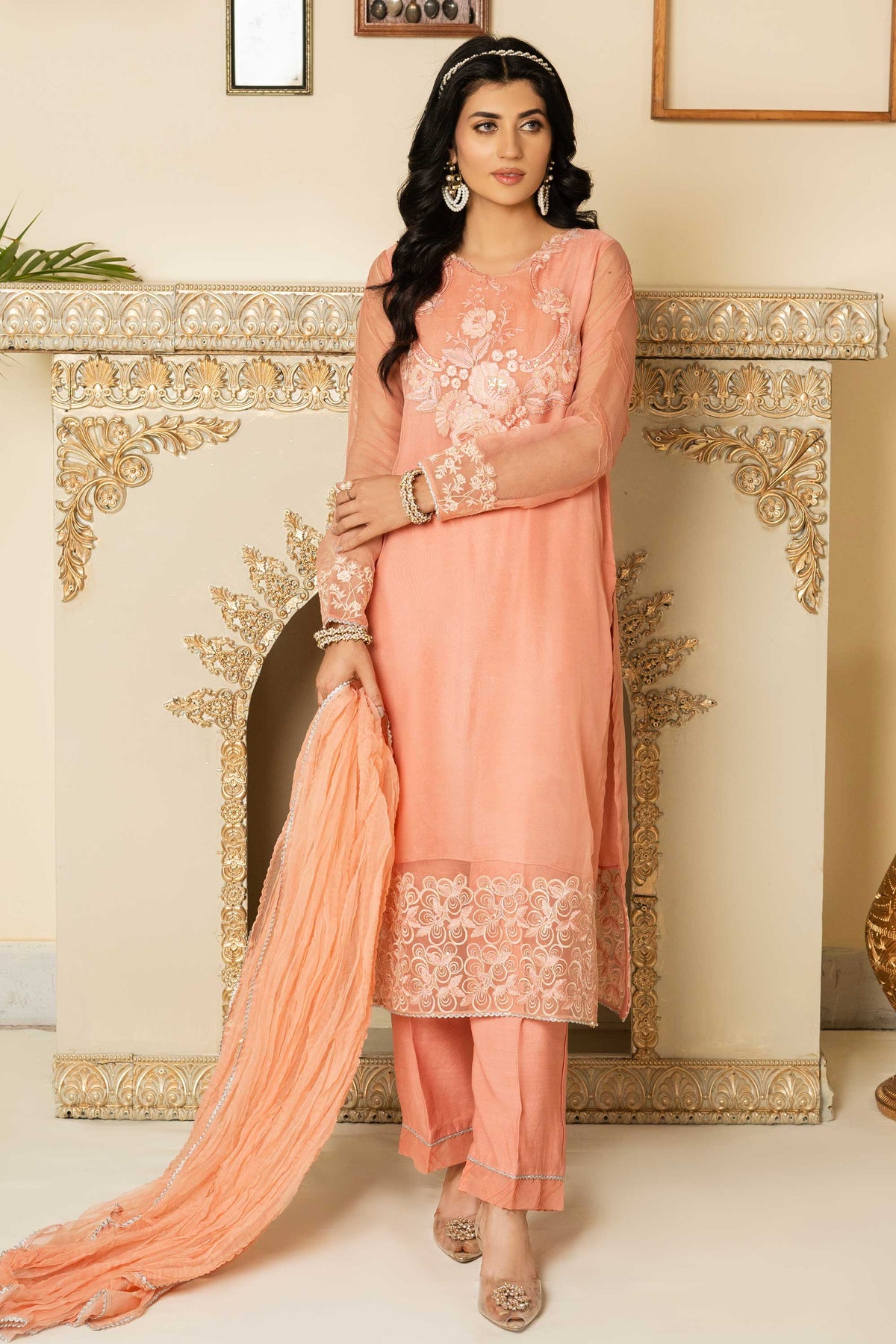 Aayra Stitched Formals Collection'2025-AY439 - Peach Garden 3Pc
