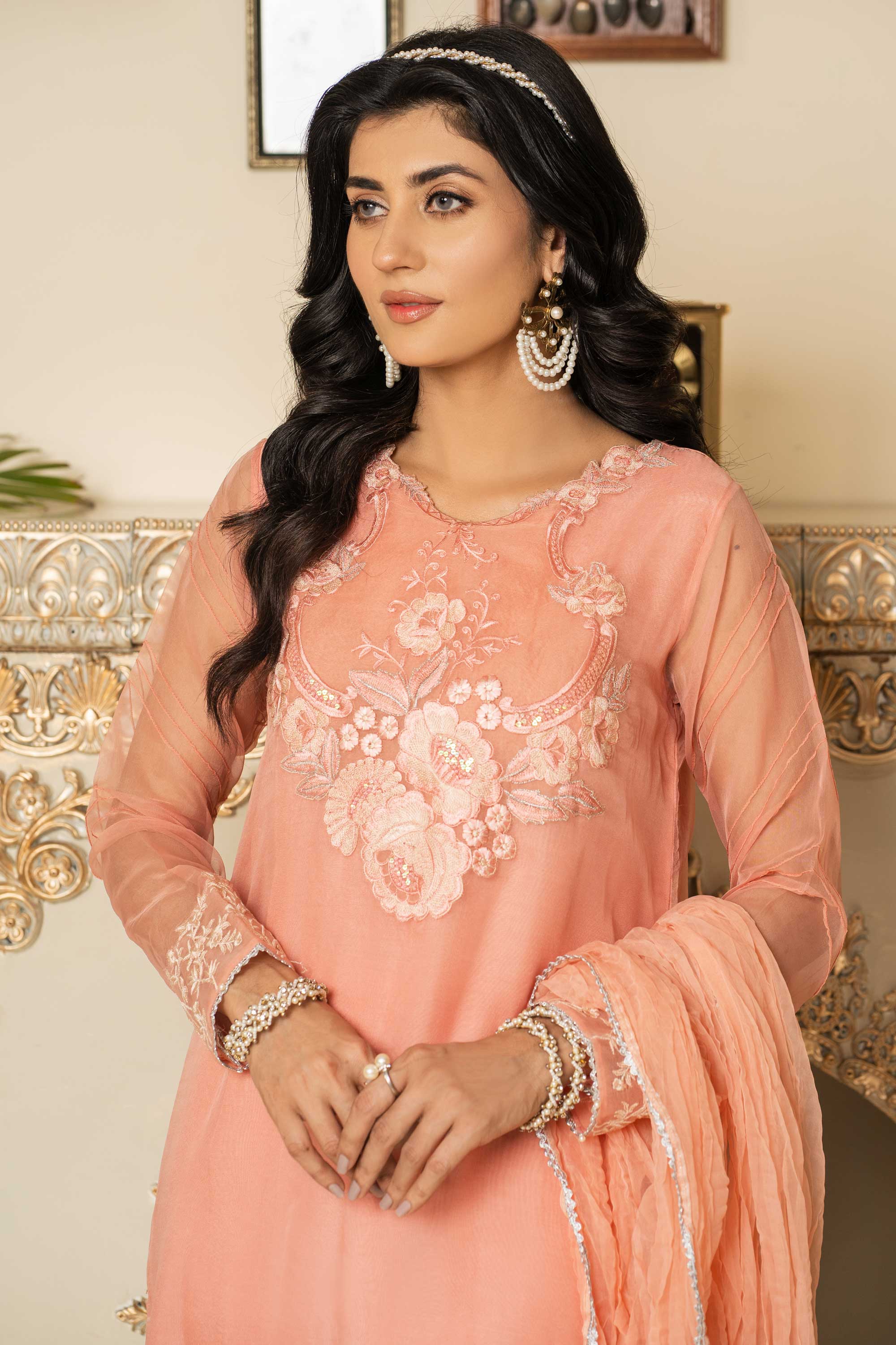 Aayra Stitched Formals Collection'2025-AY439 - Peach Garden 3Pc