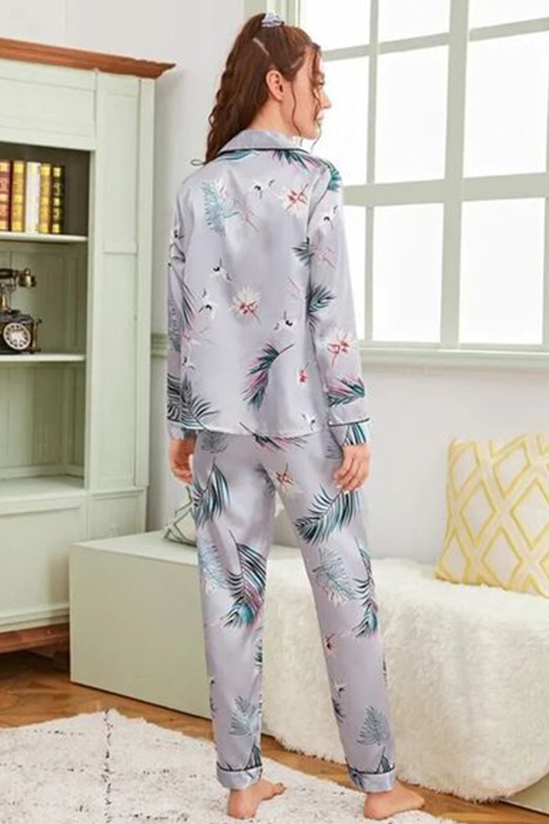 Studio By Arj She's Inn Flair Silky Satin Night Dress For Women and Girls 7 Piece Night Wear- Silky Satin Womens Pajama Sets Button Down Sleepwear Loungewear - Night Dress Nighty with Shirt and Trouser by Mid Night Vibes
