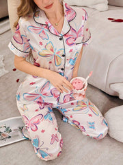 Studio By Arj She's Inn Stylish Butterflly Print Women Nightwear Smoothy Silky Satin Pajama set Night Drees