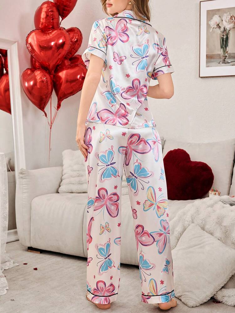 Studio By Arj She's Inn Stylish Butterflly Print Women Nightwear Smoothy Silky Satin Pajama set Night Drees