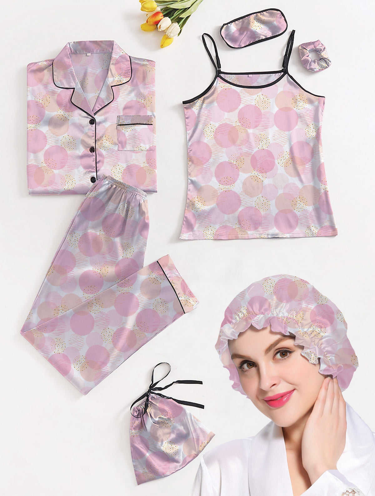 Studio By Arj Eshaal Omani Dreamy Elegance – Silky Night Dress and Pajama Set Silky Finish Night Dress For Women and Girls 7 Piece Night Wear Women's Pajama Sets