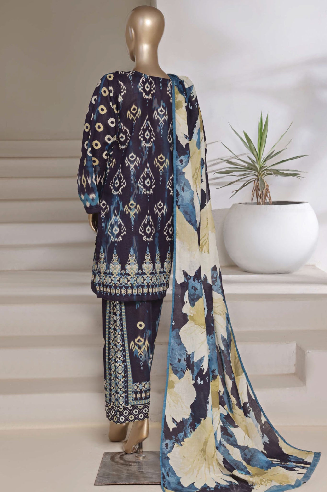 Sada Bahar Stitched 3 Piece Printed Shimmered Cambric Collection'2025-SC-303-BLUE