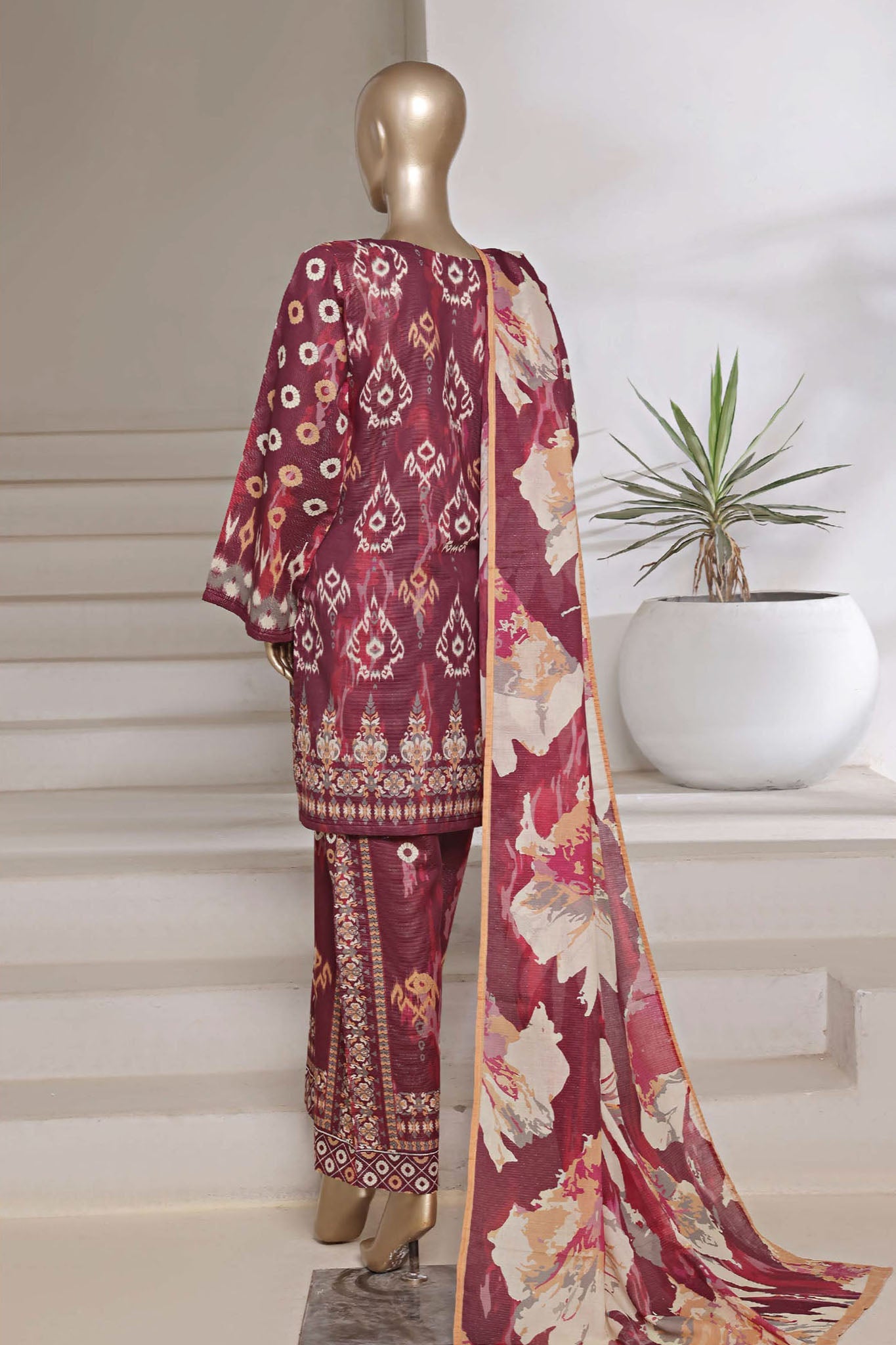 Sada Bahar Stitched 3 Piece Printed Shimmered Cambric Collection'2025-SC-304-MAROON