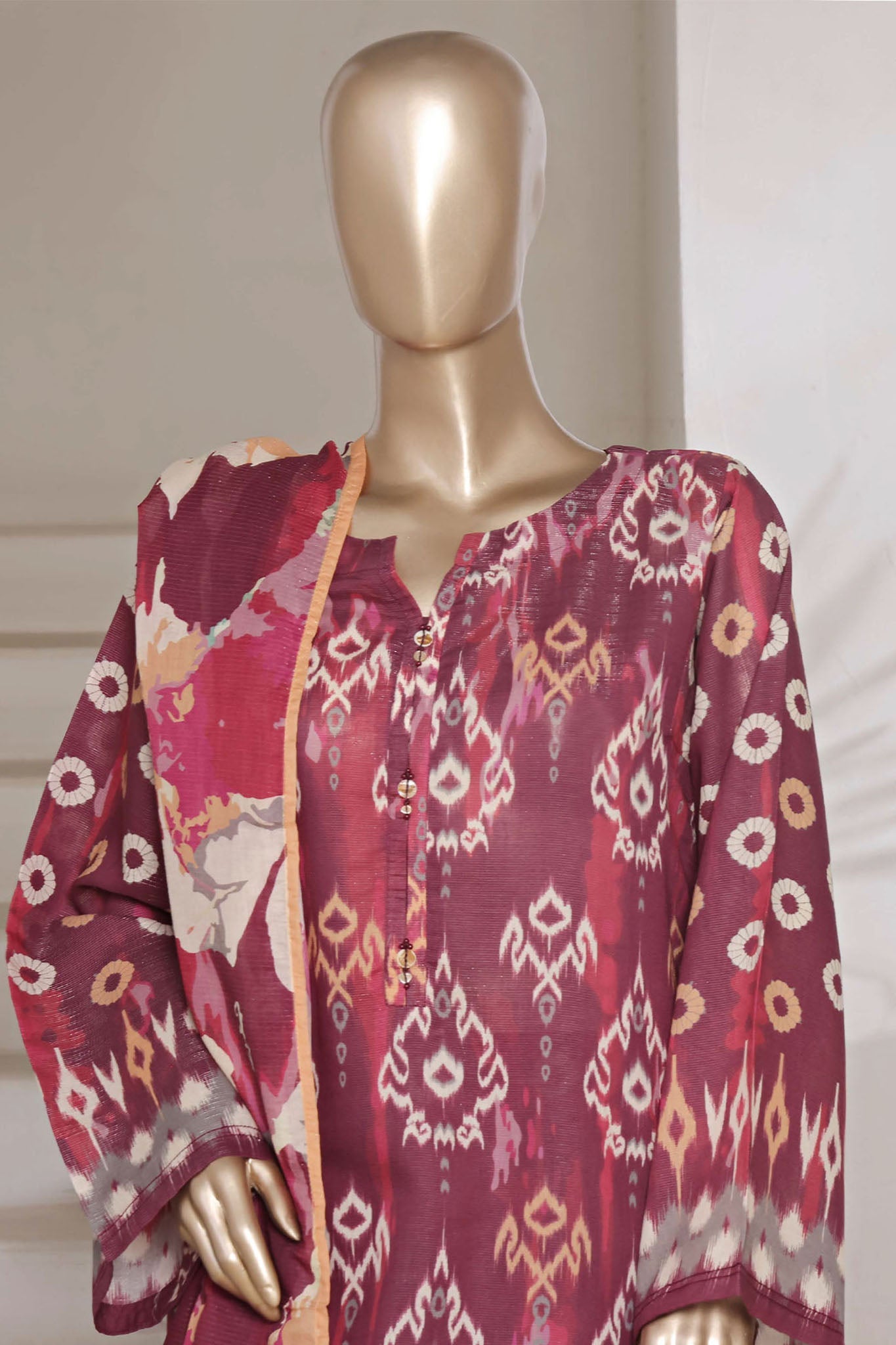Sada Bahar Stitched 3 Piece Printed Shimmered Cambric Collection'2025-SC-304-MAROON
