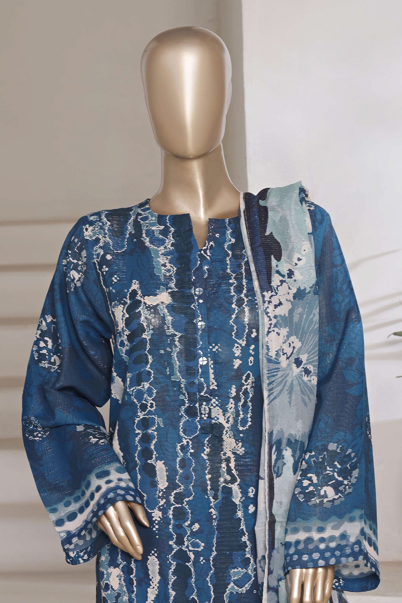 Sada Bahar Stitched 3 Piece Printed Shimmered Cambric Collection'2025-SC-305-BLUE