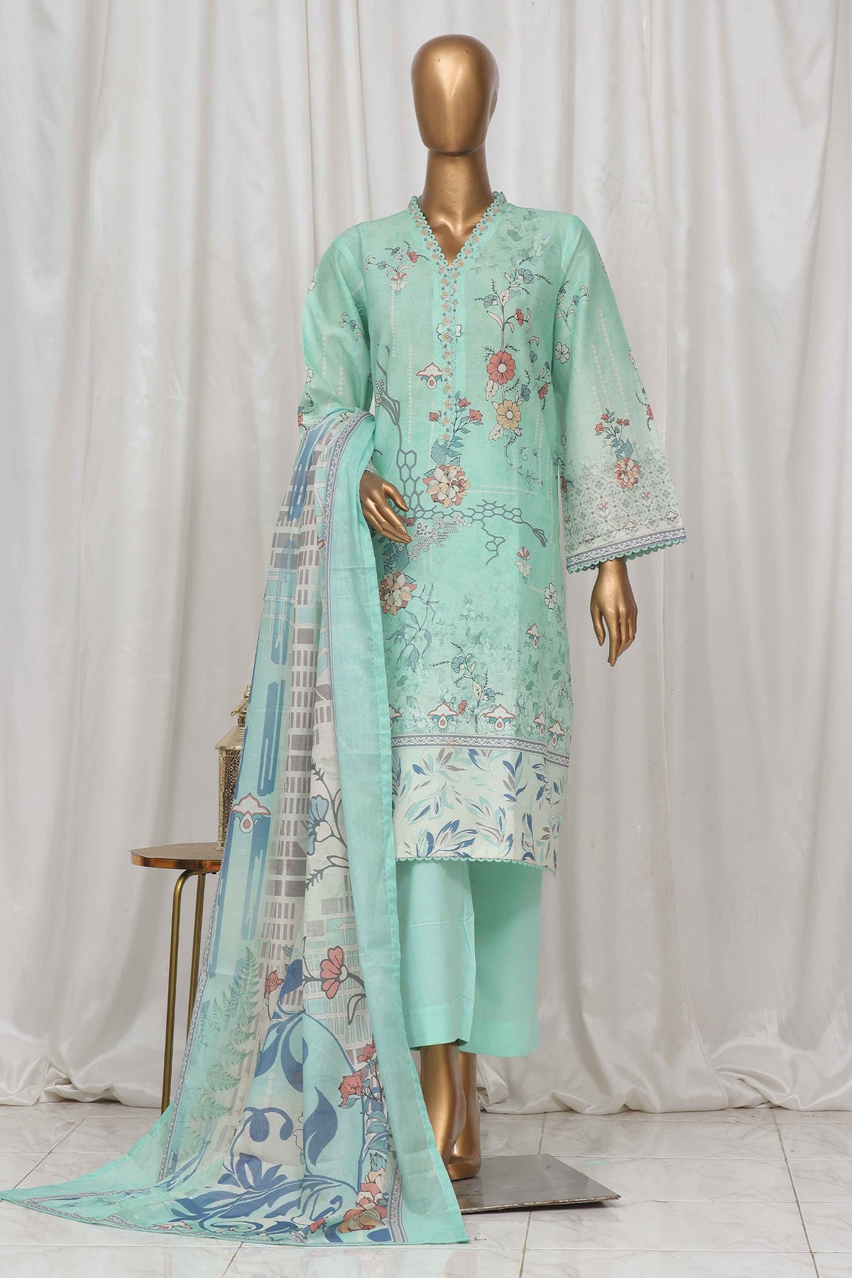 Bin Saeed Stitched 3 Piece Exclusive Printed Lawn Vol-04 Collection-SM-1331-Ferozi