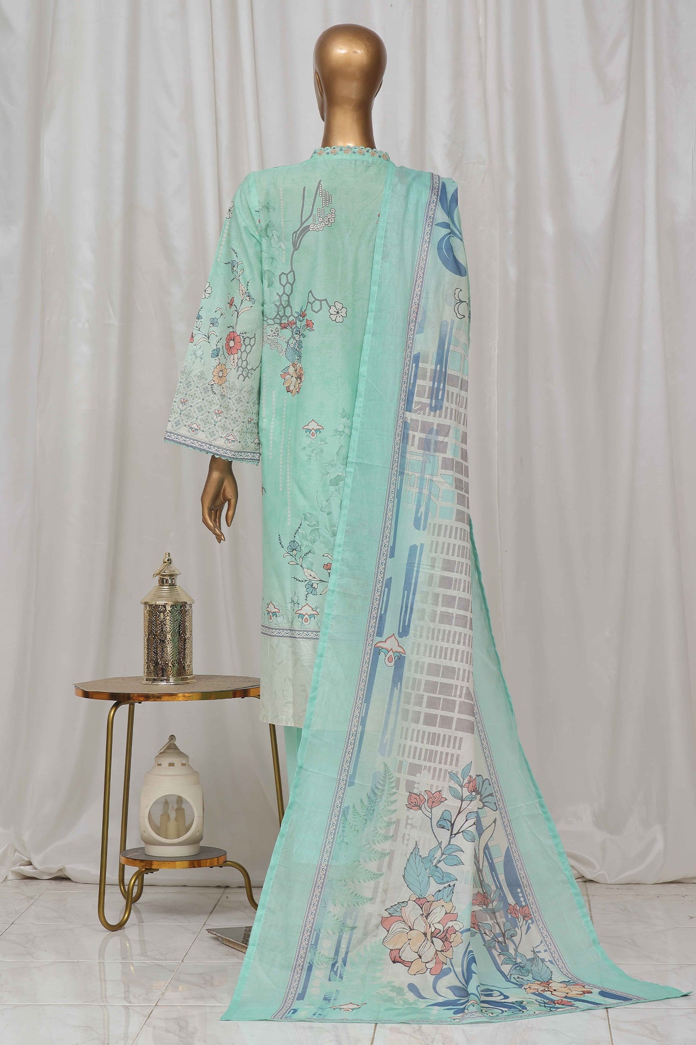 Bin Saeed Stitched 3 Piece Exclusive Printed Lawn Vol-04 Collection-SM-1331-Ferozi