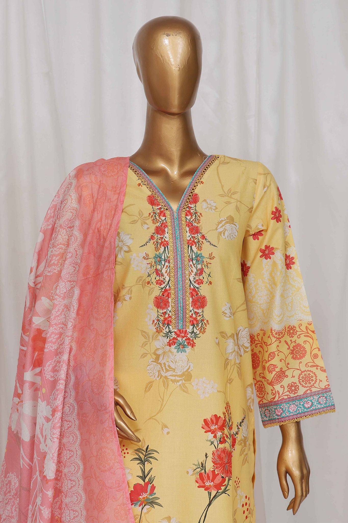 Bin Saeed Stitched 3 Piece Exclusive Printed Lawn Vol-05 Collection-SM-1343-Yellow
