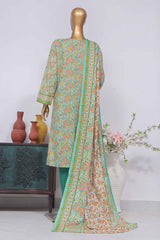 Bin Saeed Stitched 3 Piece Exclusive Printed Lawn Vol-02 Collection-SM-1384-Green