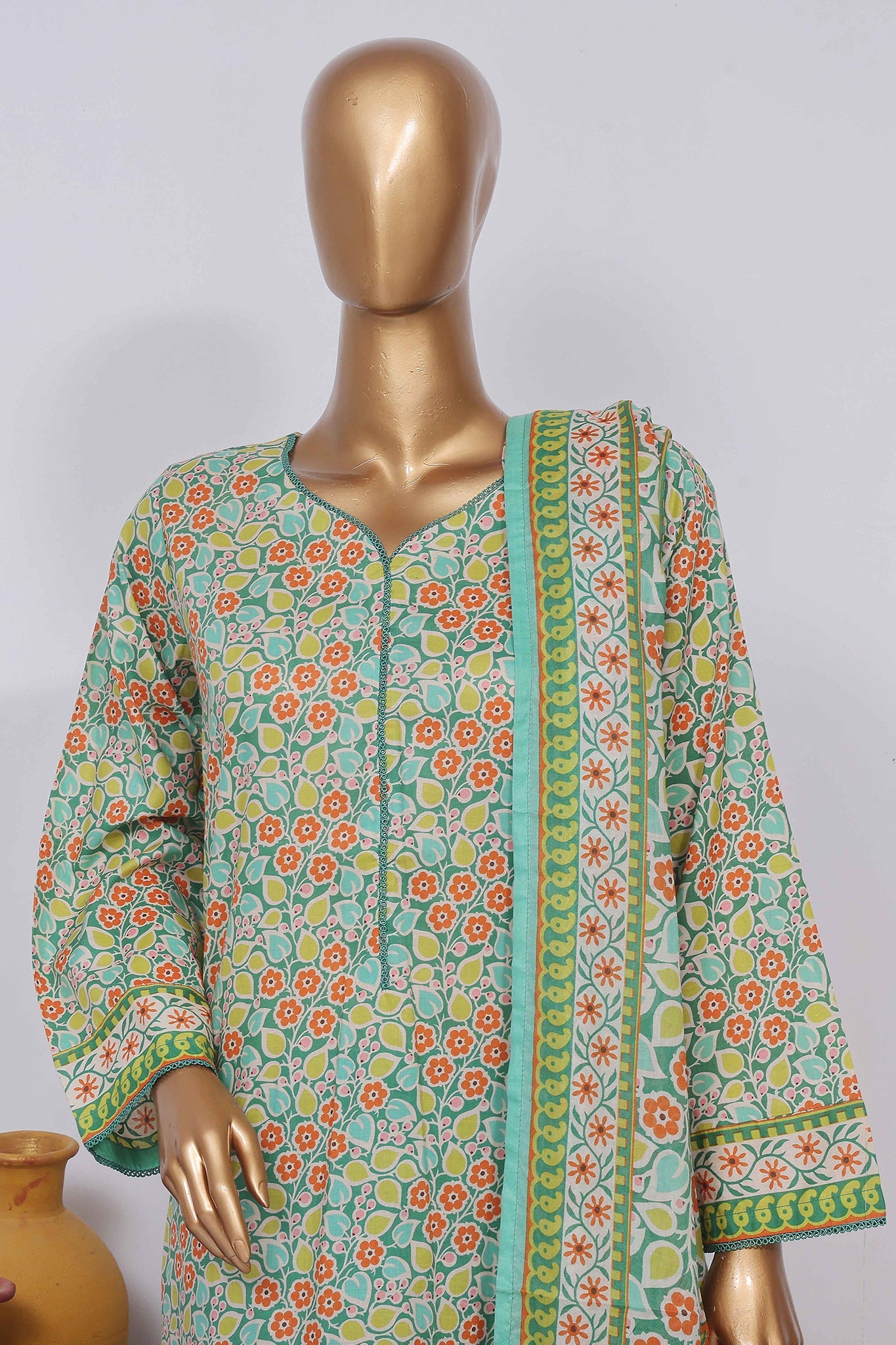Bin Saeed Stitched 3 Piece Exclusive Printed Lawn Vol-02 Collection-SM-1384-Green