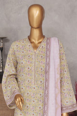 Bin Saeed Stitched 3 Piece Exclusive Printed Lawn Vol-01 Collection-SM-1404-Beige