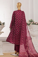 Bin Saeed Stitched 3 Piece Emb Lawn Frock Vol-03 Collection-SM-1640-Purple