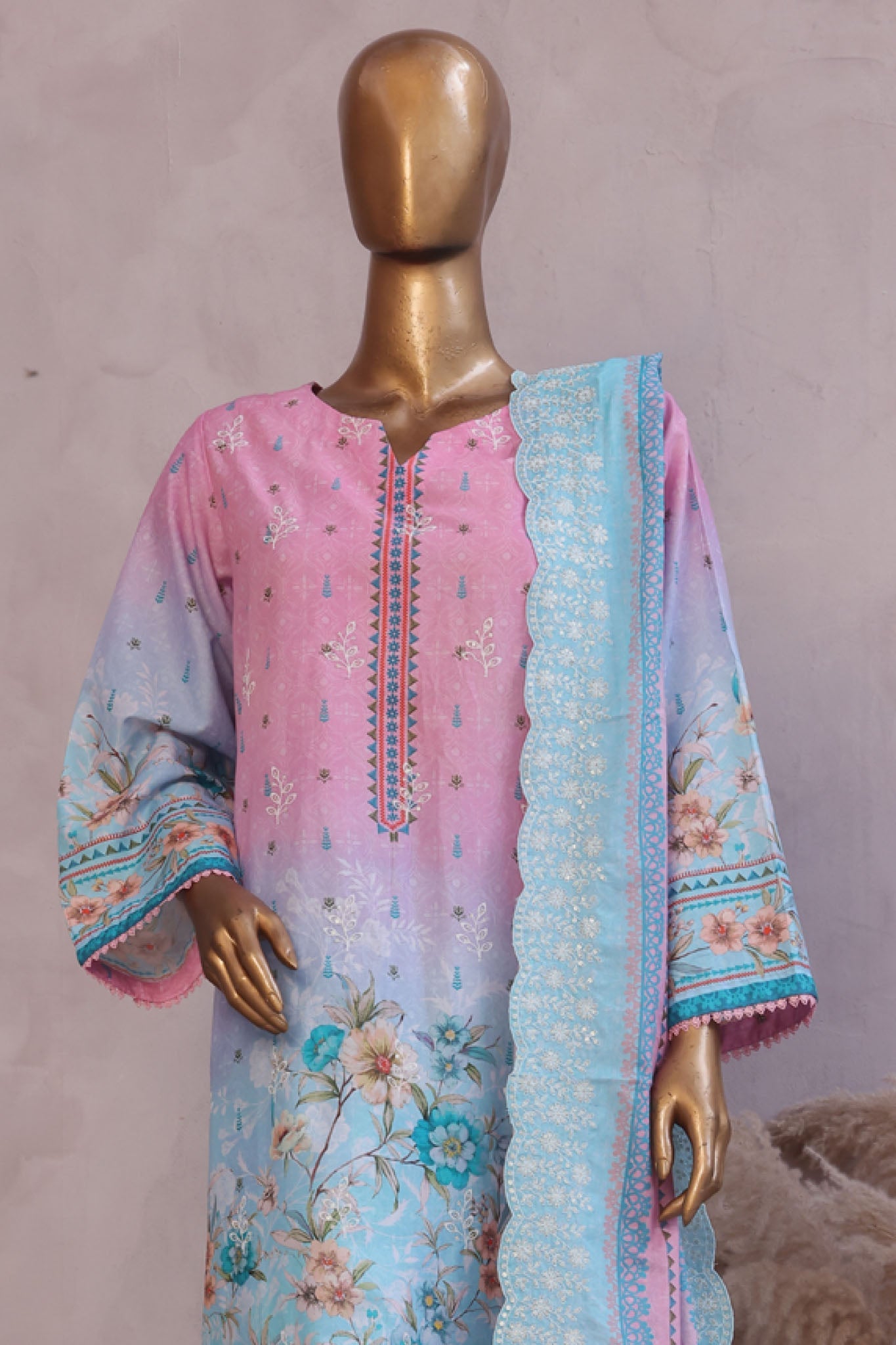 Bin Saeed Stitched 3 Piece Luxury Emb with Emb Dupatta Collection'2025-SM-1995-Pink