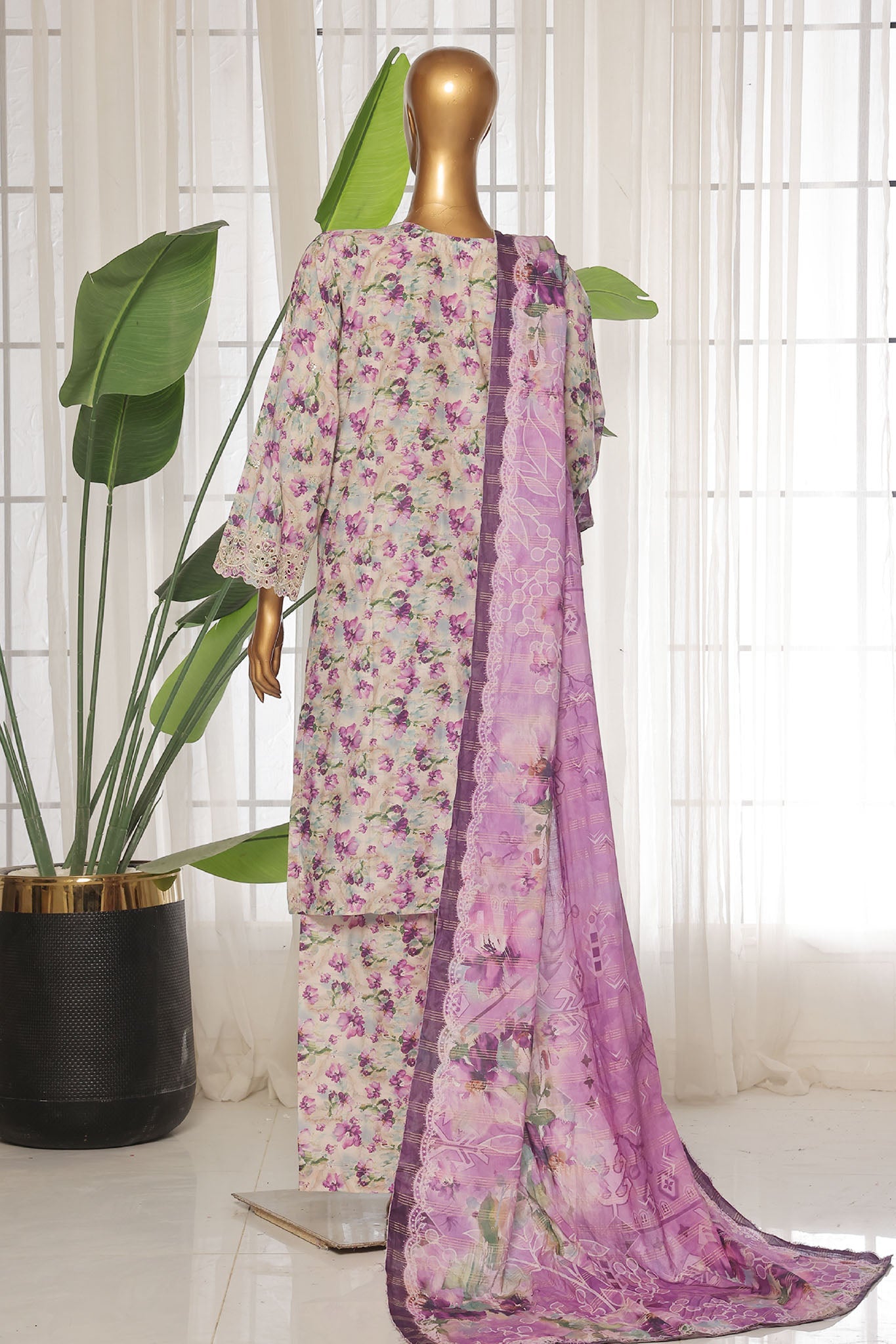 Bin Saeed Stitched 3 Piece Exc White and White Chikankari Collection'2025-SM-2009-Lilac