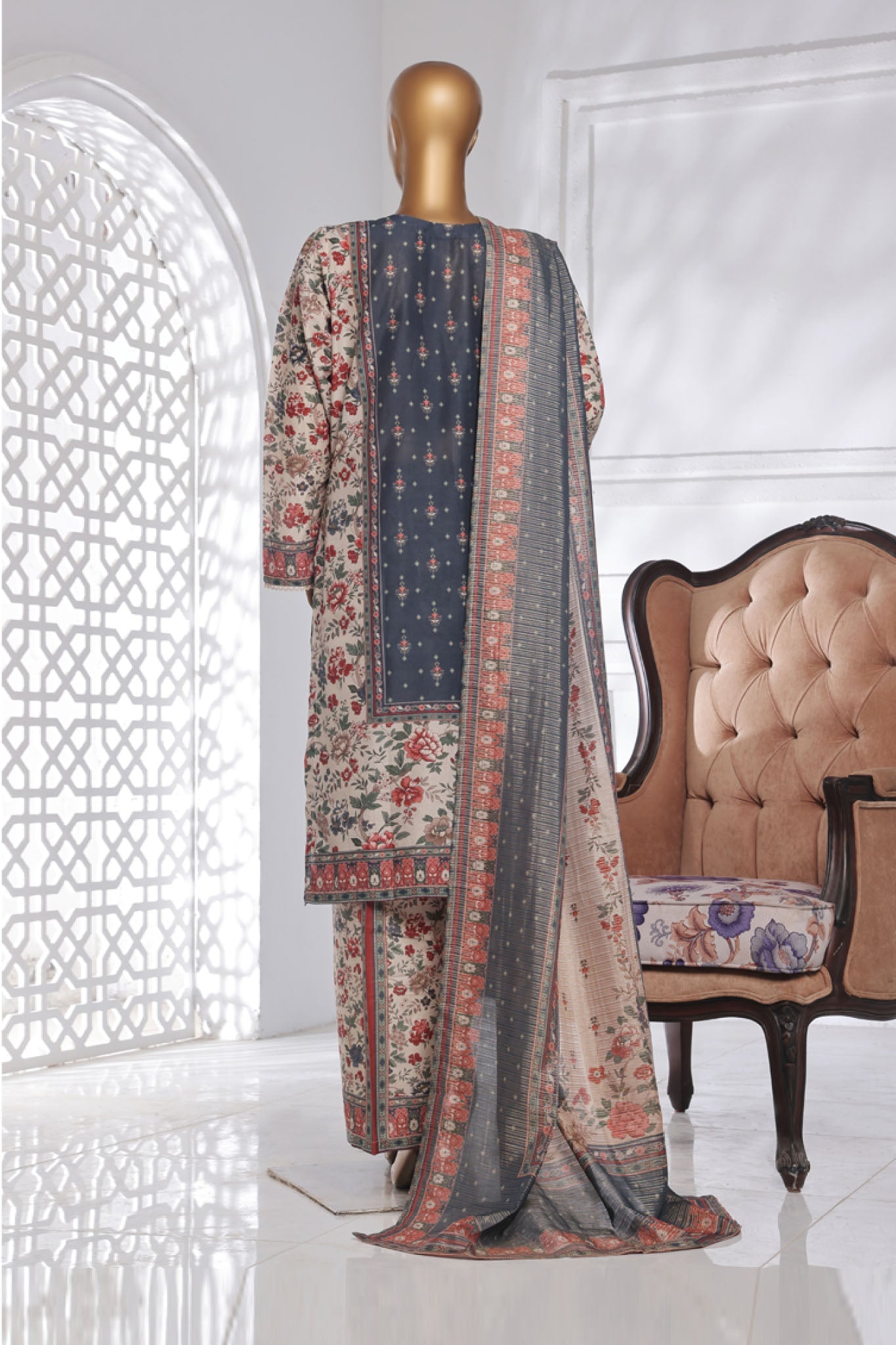 Bin Saeed Stitched 3 Piece Exc Chikankari Lawn Collection'2025-SM-2140-Off White
