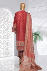 Bin Saeed Stitched 3 Piece Exc Chikankari Lawn Collection'2025-SM-2142-Rust