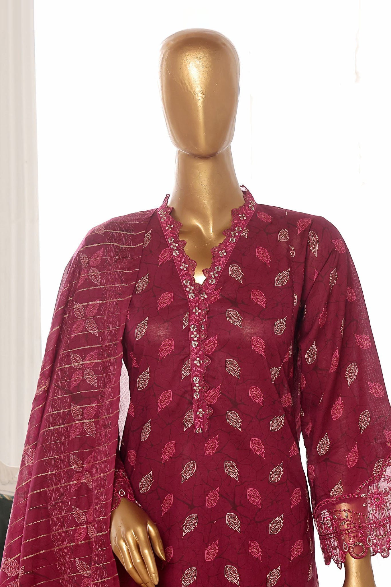Bin Saeed Stitched 3 Piece Exclusive Lawn Frock Vol-01 Collection-SM-1458-Purple