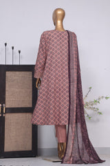 Bin Saeed Stitched 3 Piece Exclusive Lawn Frock Vol-01 Collection-SM-1461-Mauve