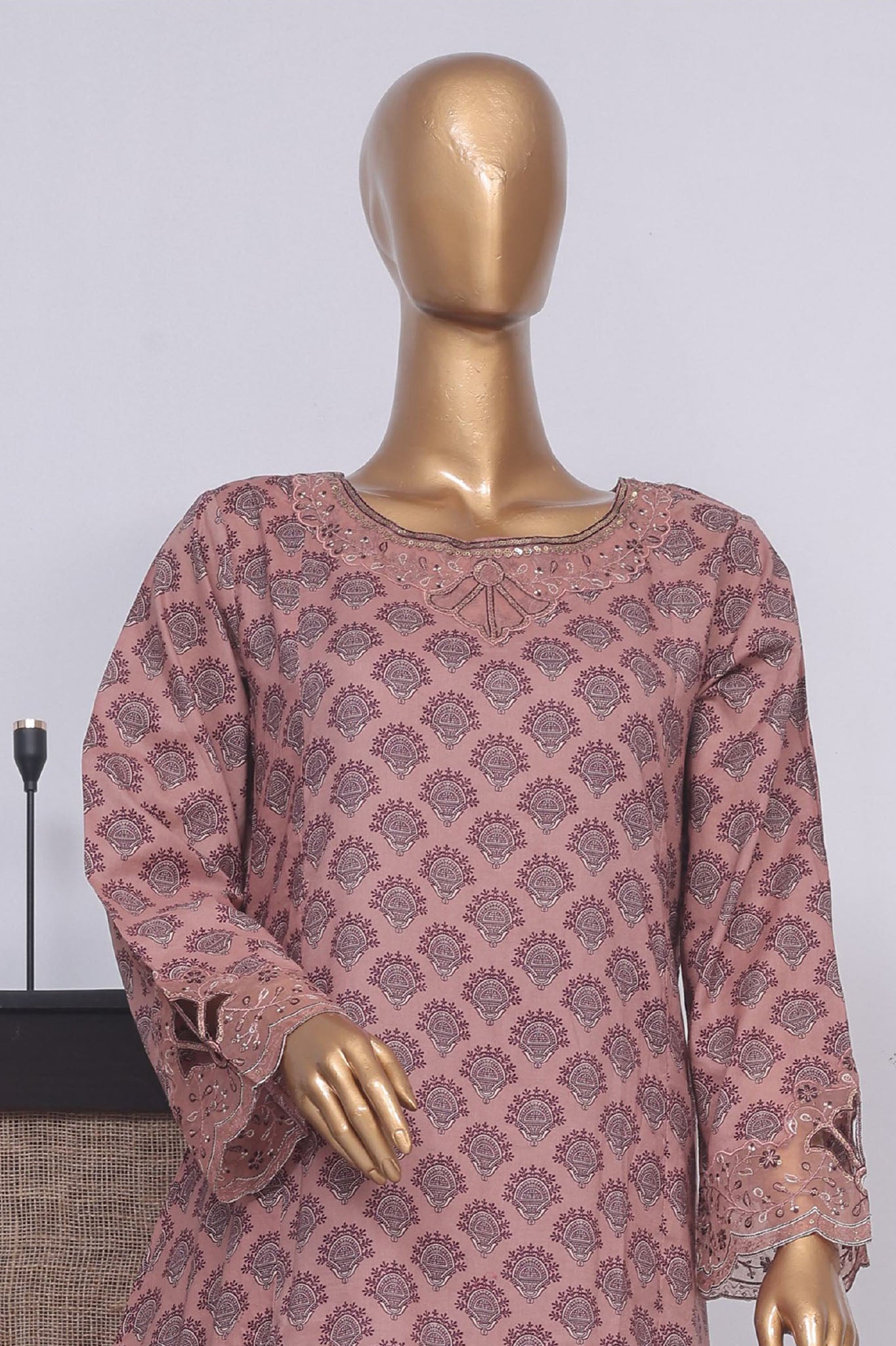 Bin Saeed Stitched 3 Piece Exclusive Lawn Frock Vol-01 Collection-SM-1461-Mauve