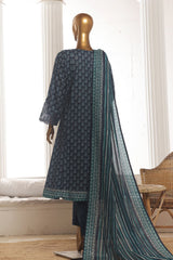 Bin Saeed Stitched 3 Piece Exclusive Lawn Frock Vol-01 Collection-SM-1463-Blue